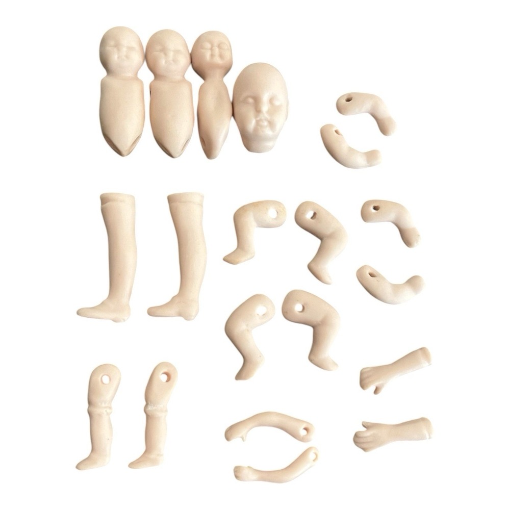 Vtg Tiny Miniature Bisque Baby Doll Replacement Limbs Heads Body Parts Lot of 20